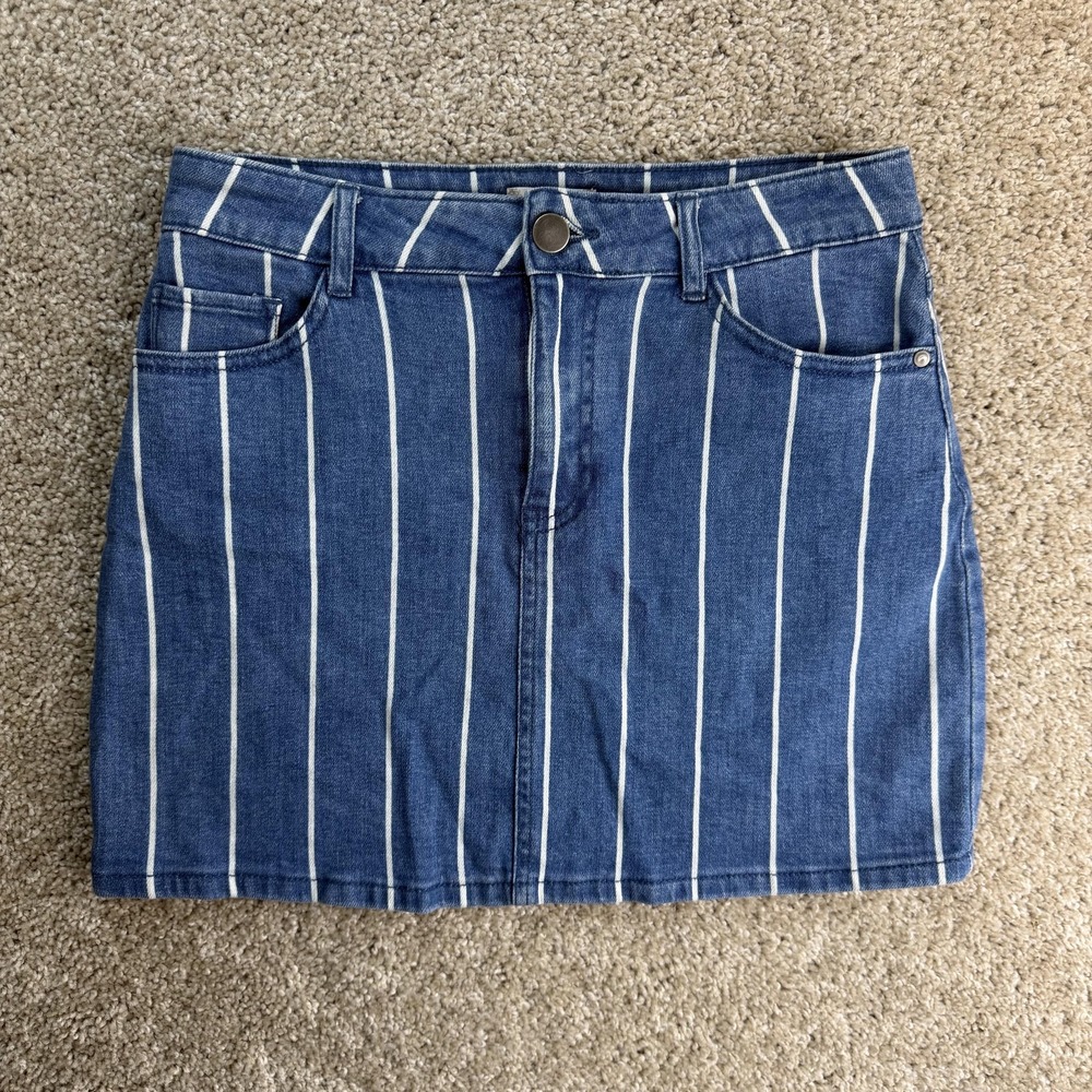 Altar'd State Skirt Womens M Blue Striped Denim Mini Straight Stretch Casual